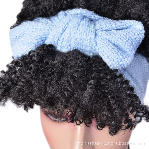 Wholesale Ombre Turban Short Synthetic Headband Wigs Afro Wig Kinky Curly Synthetic Wig With Headband Attached For Black Women
